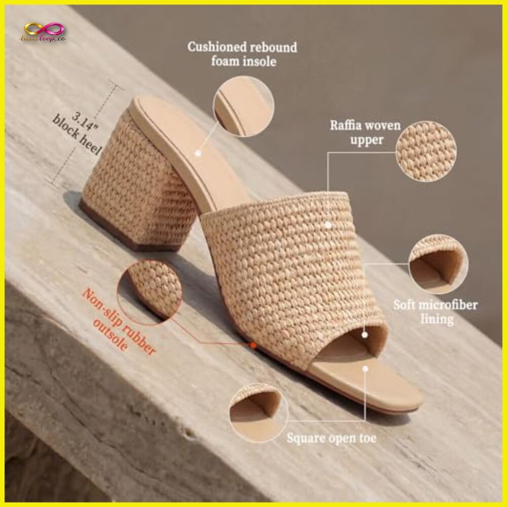 Raffia Woven Block Heel Sandals Slip On Wedge Casual Beach Summer - Picture 6 of 7